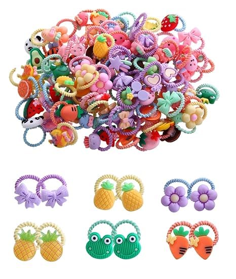 PATPAT® 100Pcs Hair Bands for Girls Mix Tiny Hair Bands for Little Girls Assorted Cartoon Charm No Tangle Elastics Accessories PATPAT® 100Pcs Hair Bands for Girls Mix Tiny Hair Bands for Little Girls Assorted Cartoon Charm No Tangle Elastics Accessories